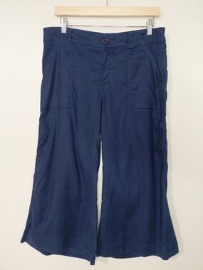 Level 99 Anthropology Navy Linen High Waist Wide-Leg Capris Size 30 Petite